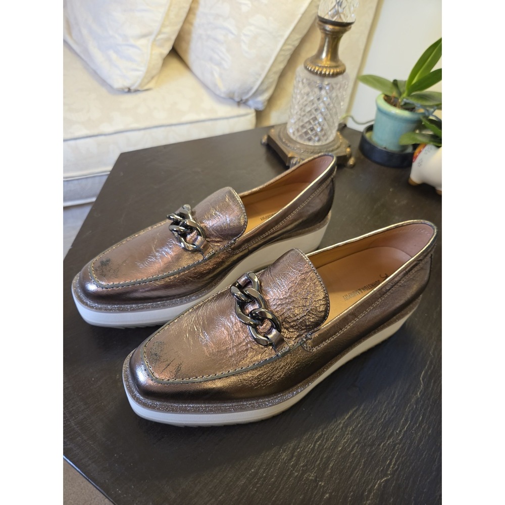 Johnston & Murphy Wms  Gracelyn Chain Plat. Loafers Sheepskin Bronze 9 NEW! $178